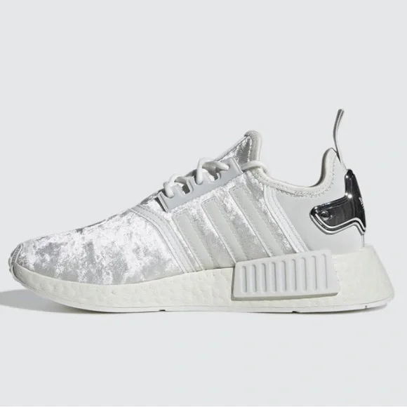 NEW! Adidas Women's NMD_R1 Crystal White Silver Metallic Running Shoes Size 8 - Picture 3 of 9